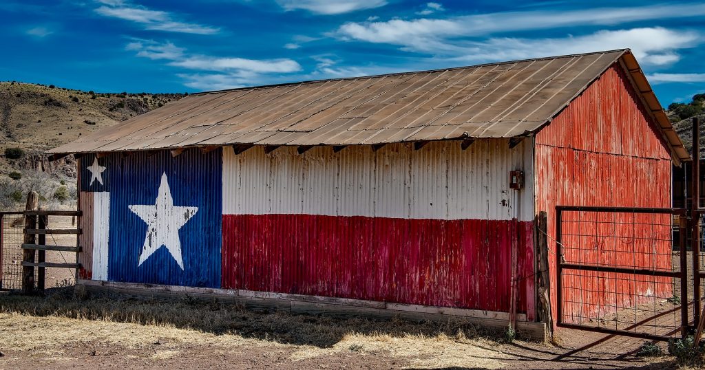 Ahır Teksas bayrağı gibi boyanmış